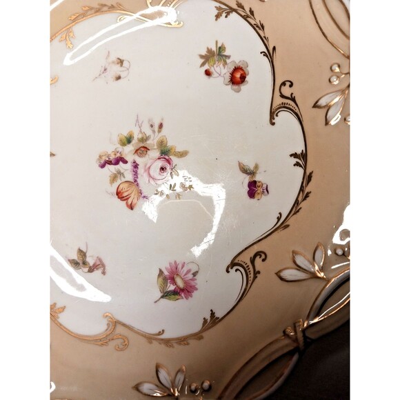 ANTIQUE 1864 Porcelain Coalport Painted Flower Pink Roses Reticulated Dish Bow - Picture 8 of 15